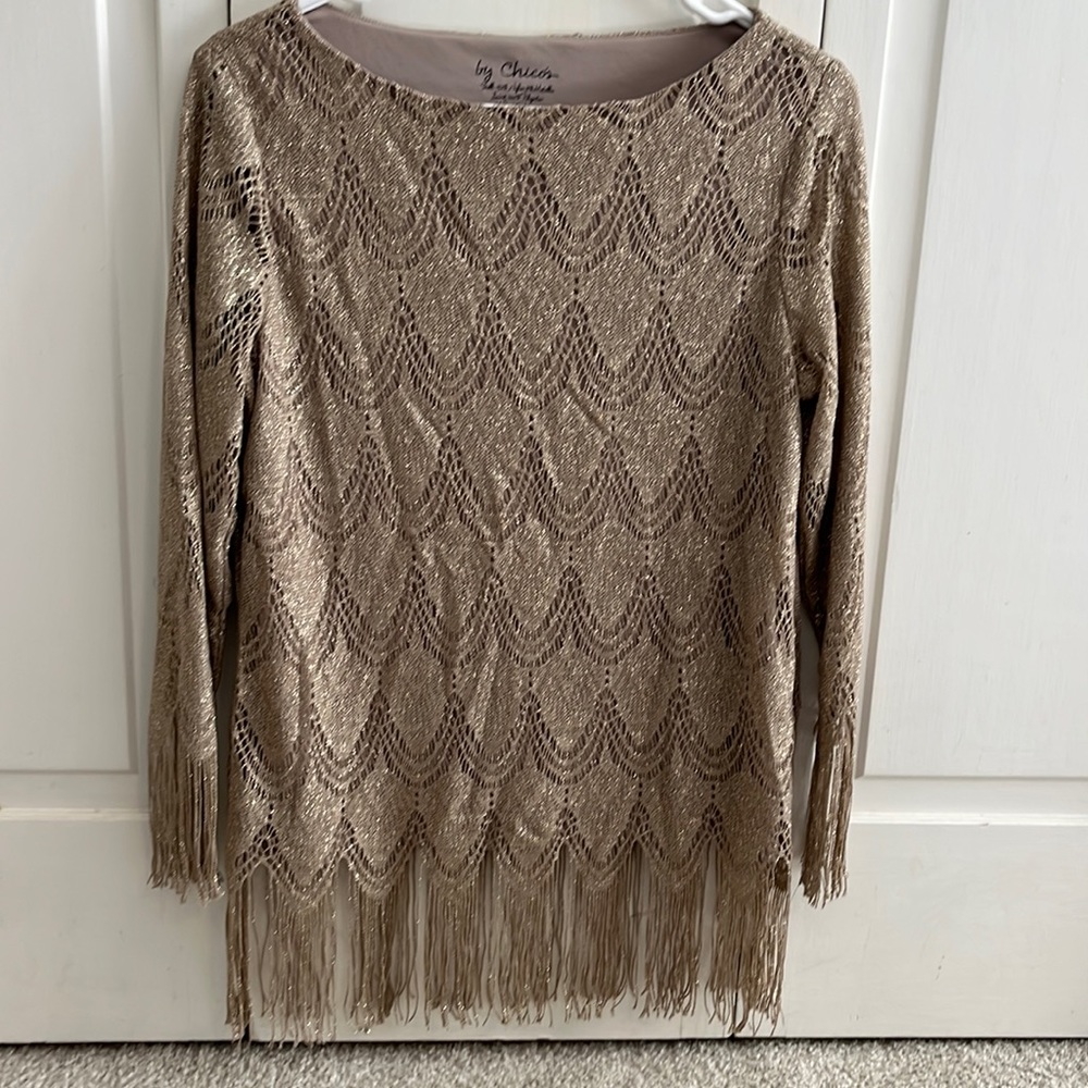Chico’s Sparkle and Fringe Top, 0